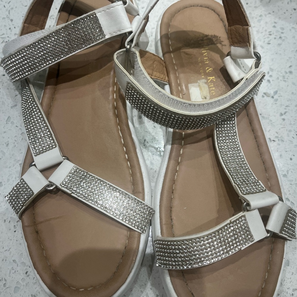 Glamorous White and Silver Rhinestone Sandals